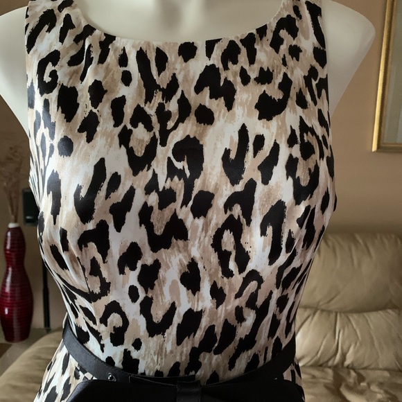 FUN FLIRTY DRESS by WHBM Leopard print satin dress. Like New worn once to dinner - Picture 3 of 5